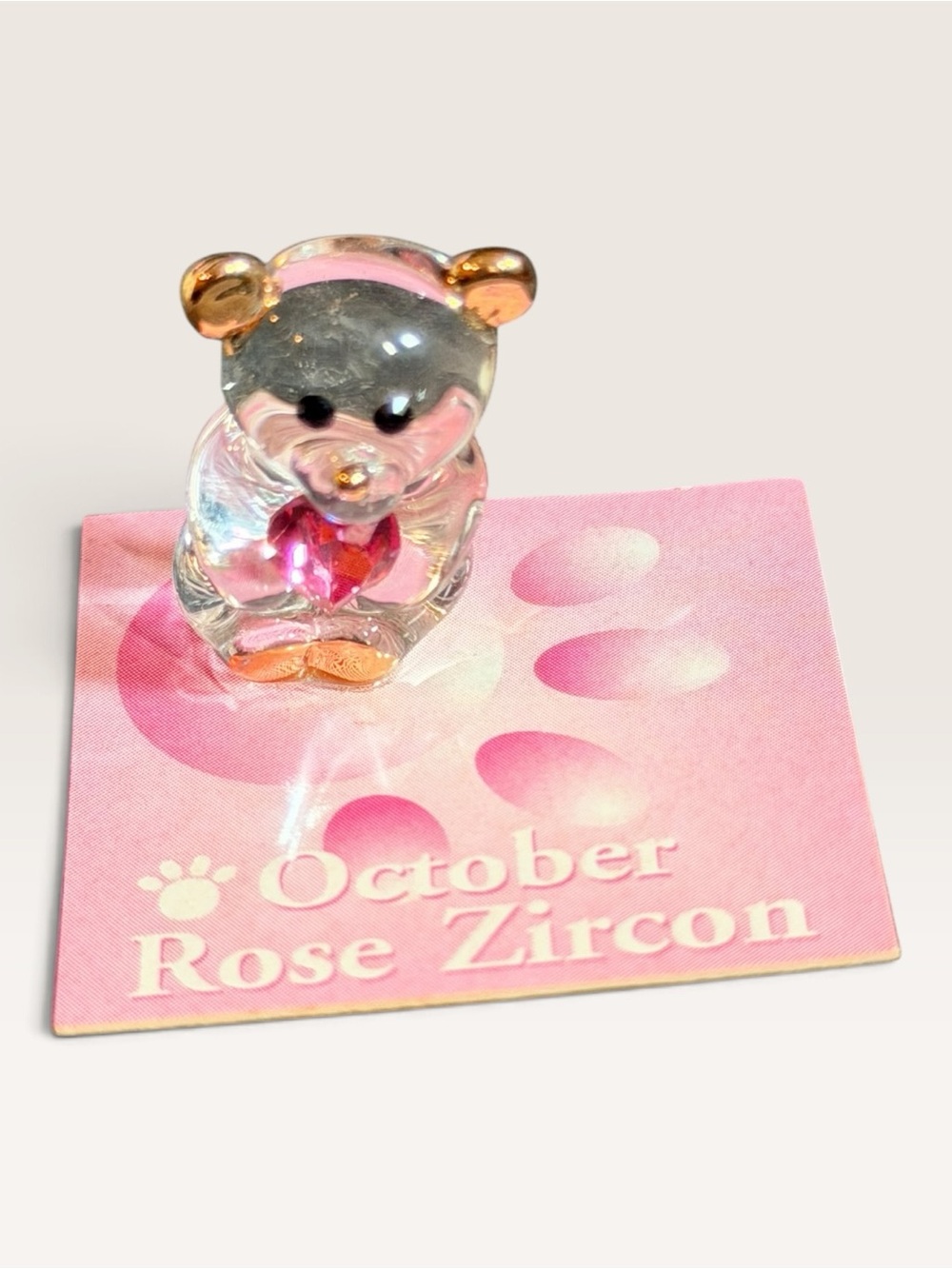 Vintage Glass Baron October Rose Zircon Bear Crystal Heart 22K Gold